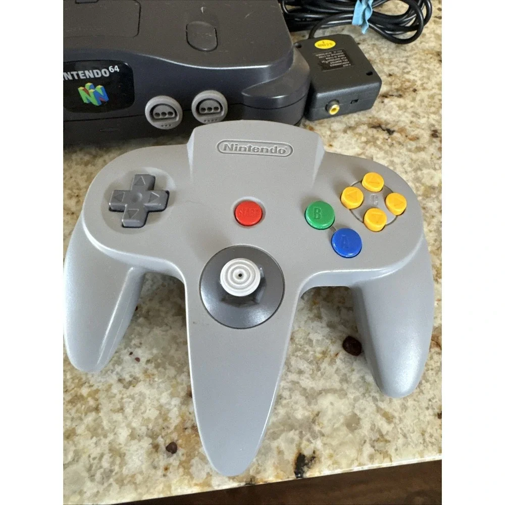 Nintendo 64 BLACK Console Complete System N64 adapter cable Set Gray Controller